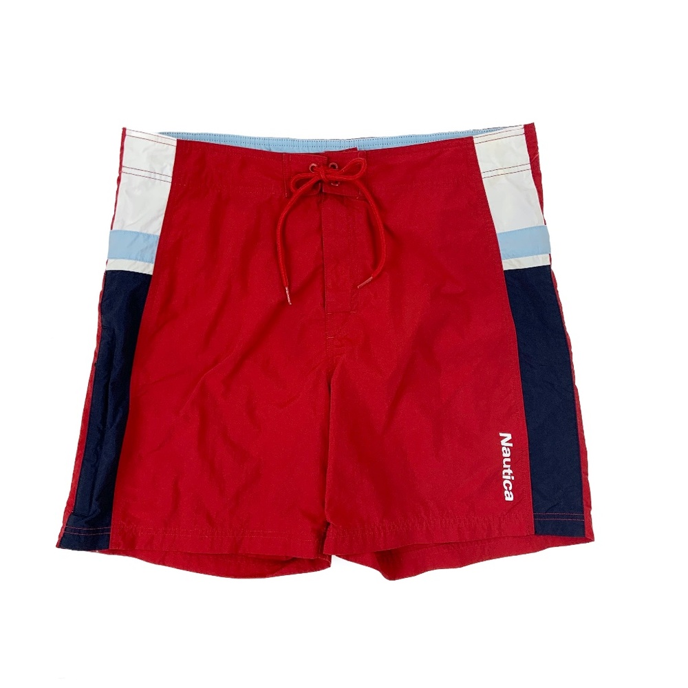 Nautica Mens Swim Wear Red White Blue Nylon Trunks